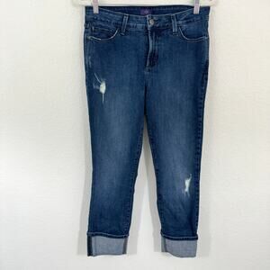 NYDJ Womens Lorena Boyfriend Jeans Size 12 Lift Tuck Tech Rolled Cuff Blue
